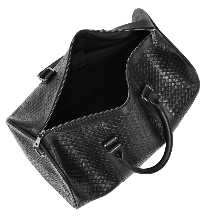 Mens Woven Leather Crossbody Travel Holdall – Davis Black Onyx