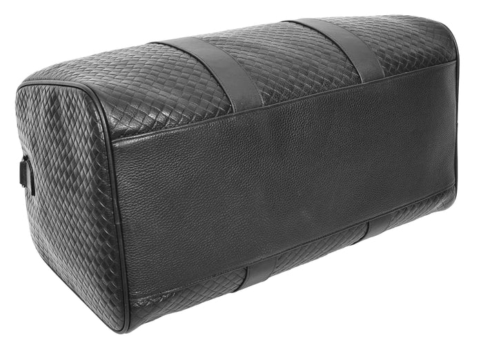 Mens Woven Leather Crossbody Travel Holdall – Davis Black Onyx