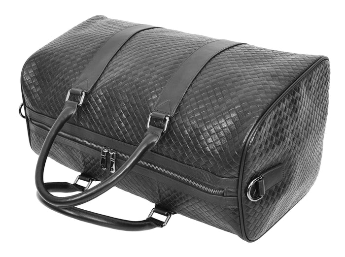 Mens Woven Leather Crossbody Travel Holdall – Davis Black Onyx