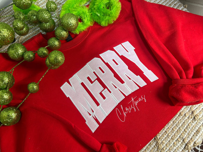 MERRY Christmas Embroidered Sweatshirt In Red