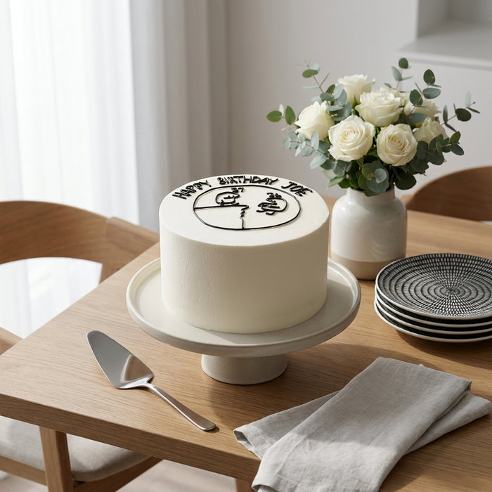 VaVa Designer Cakes Minimalist Doodle Message Chiffon Cake - Clean, Modern & Quietly Playful