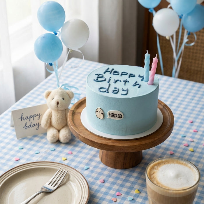 VaVa Designer Cakes Minimalist Sky Blue Birthday Chiffon Cake - Cute Bubble Message