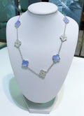 [MIRA]CLOVER 10 MOTIFS CHALCEDONY DIAMONDS SILVER NECKLACE