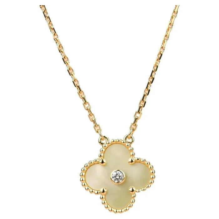 [MIRA]CLOVER 15MM DIAMOND GOLD MOTHER OF PEARL NECKLACE