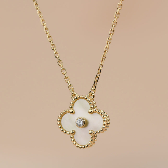 [MIRA]CLOVER 15MM DIAMOND GOLD MOTHER OF PEARL NECKLACE