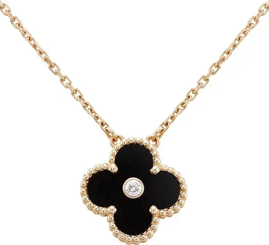 [MIRA]CLOVER 15MM DIAMOND ONYX NECKLACE