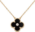 [MIRA]CLOVER 15MM DIAMOND ONYX NECKLACE