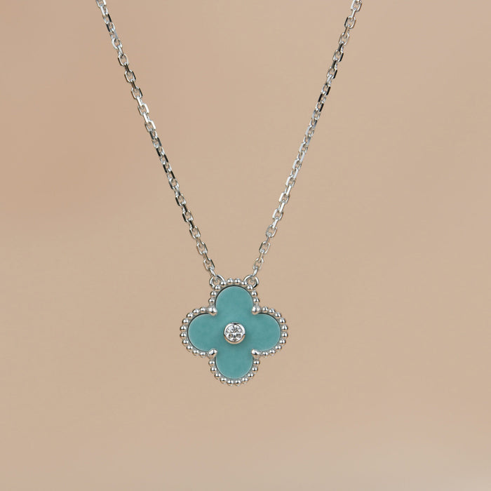 [MIRA]CLOVER 15MM DIAMOND SVRES PORCELAIN  NECKLACE SILVER