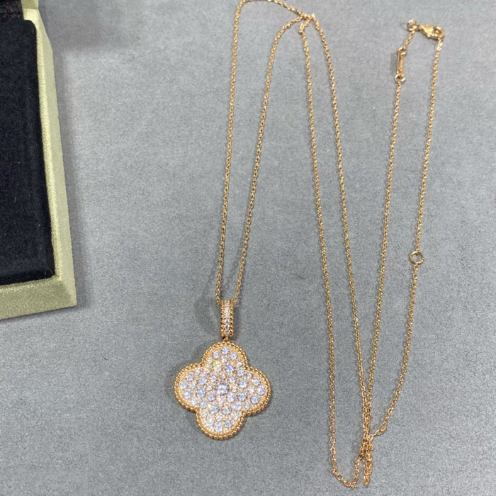 [MIRA]CLOVER 25MM LARGE PEDANT DIAMOND PAVED LONG NECKLACE