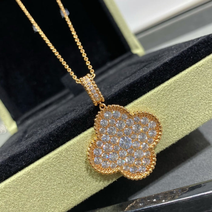 [MIRA]CLOVER 25MM LARGE PEDANT DIAMOND PAVED LONG NECKLACE