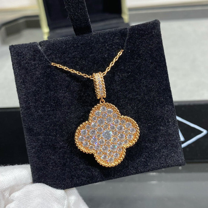 [MIRA]CLOVER 25MM LARGE PEDANT DIAMOND PAVED LONG NECKLACE