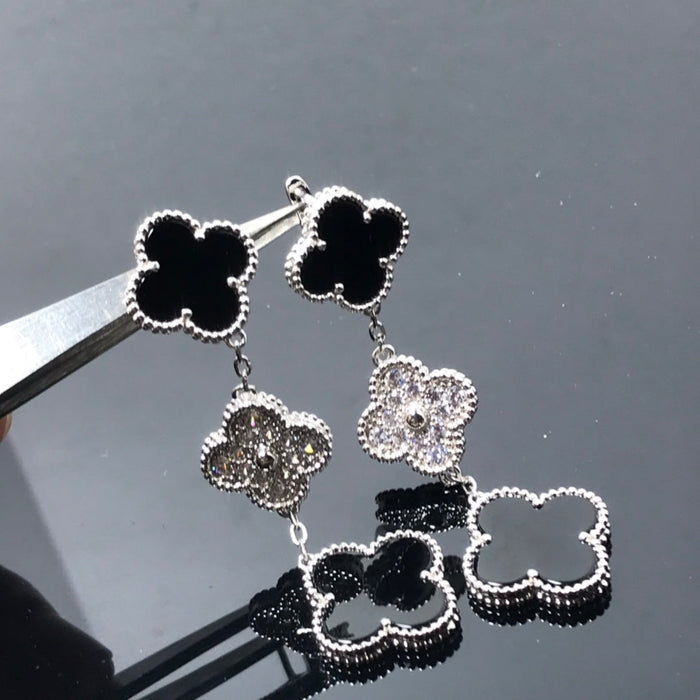 [MIRA]CLOVER 3 MOTIF DIAMOND ONYX SILVER EARRINGS