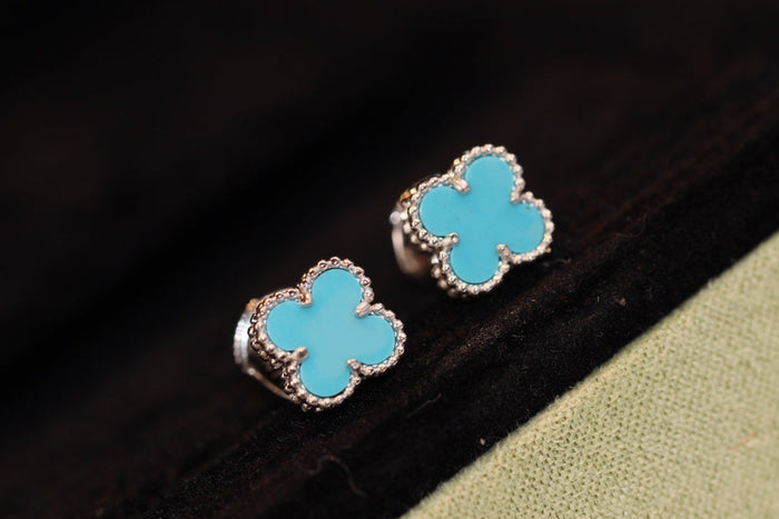 [MIRA]CLOVER MINI TURQUOISE SILVER STUD EARRINGS