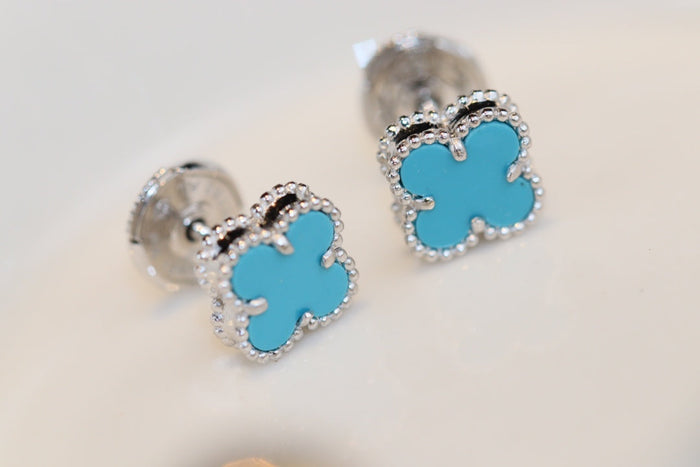 [MIRA]CLOVER MINI TURQUOISE SILVER STUD EARRINGS
