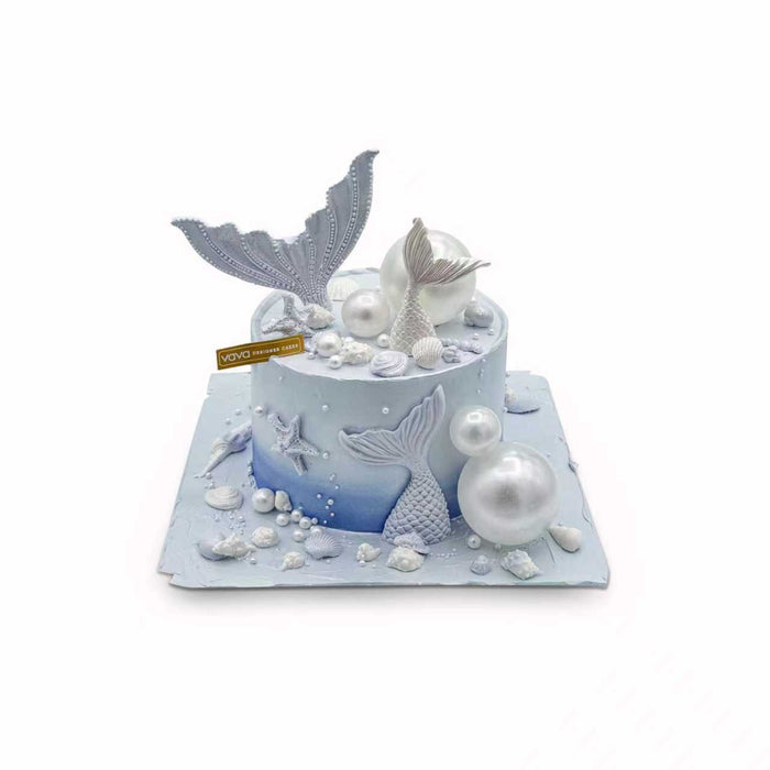 VaVa Designer Cakes Ocean Pearl Mermaid Ombre Chiffon Cake - Pearls & Shells