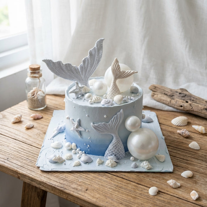 VaVa Designer Cakes Ocean Pearl Mermaid Ombre Chiffon Cake - Pearls & Shells