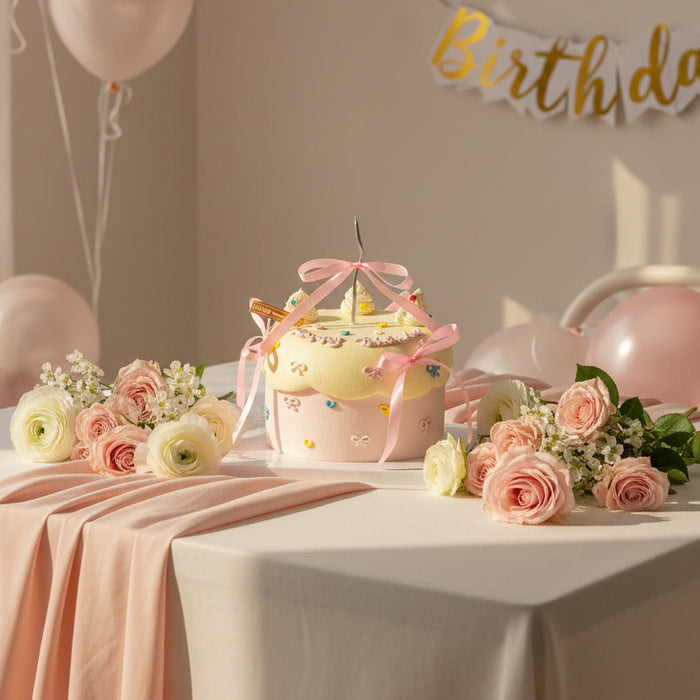 VaVa Designer Cakes Pastel Ribbon Cake – Blush Pink with Delicate Bow Details