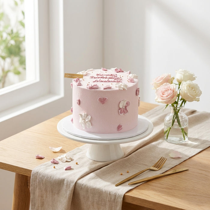 VaVa Designer Cakes Petal Floral Message Chiffon Cake - Blush Pink Celebration