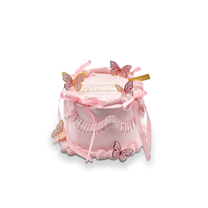 VaVa Designer Cakes Pink Butterfly Ribbon Chiffon Birthday Cake - Soft, Romantic & Picture-perfect