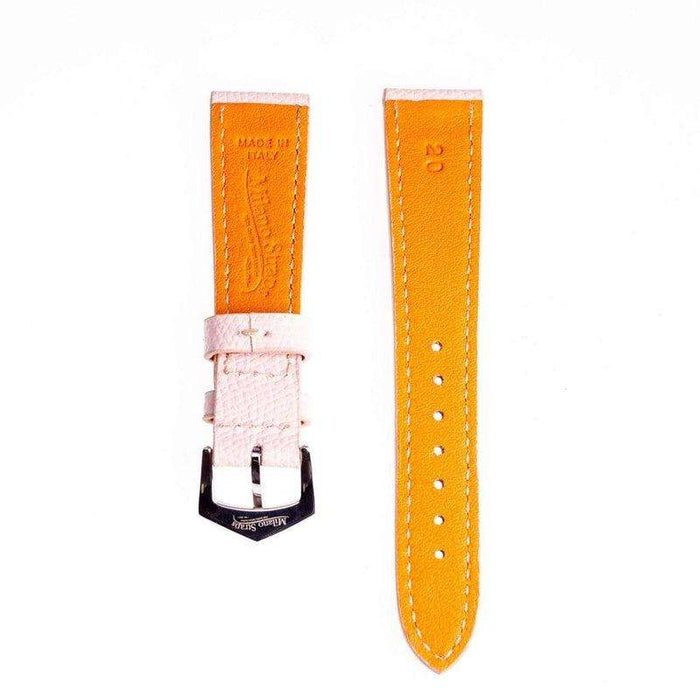 Pink Hammered Calfskin Ecru Stitches Watch strap - Leather strap- Milano Straps