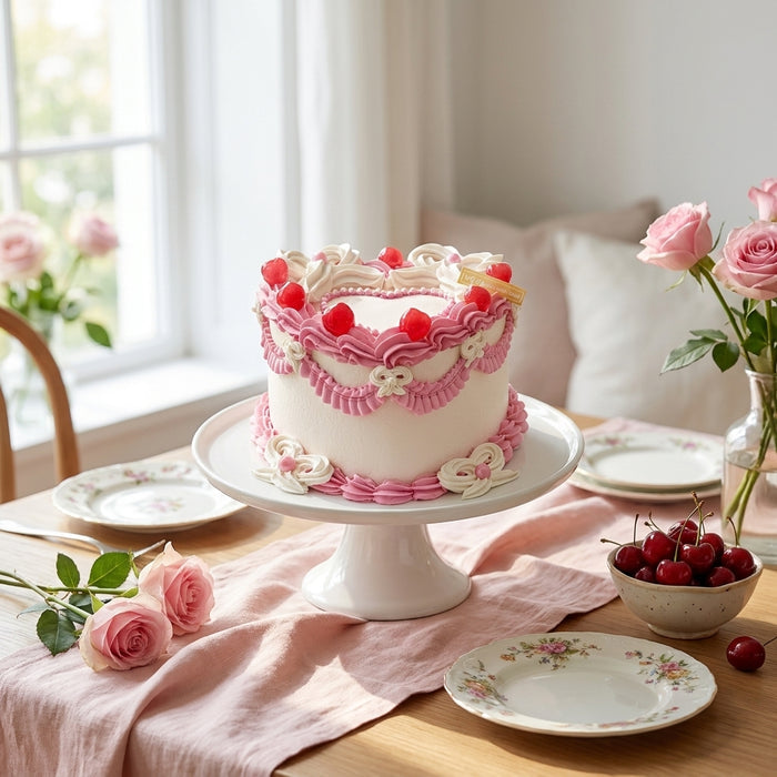 VaVa Designer Cakes Pink Heart Cherry Chiffon Cake - Sweet Romance & Playful Detail