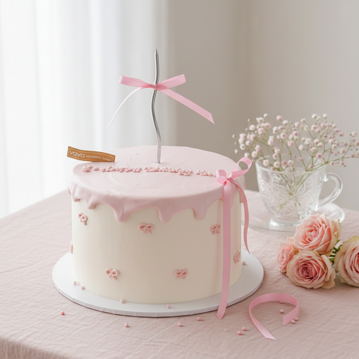 VaVa Designer Cakes Pink Ribbon Drip Chiffon Cake – A Sweet Touch of Grace and Whimsy