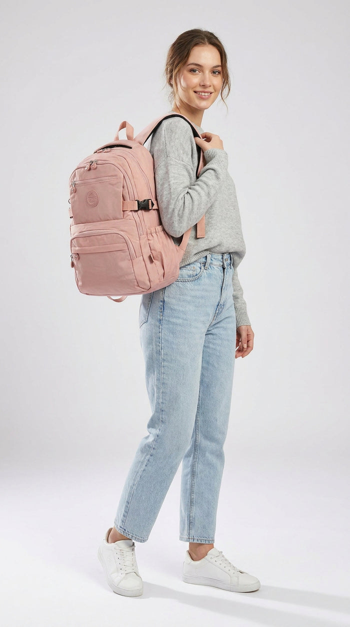 Polyester Lightweight Multi-Compartment Travel Work Laptop Backpack – Dalewant Pink