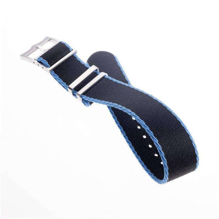 Eco-Friendly Nylon Military  Watch Strap Black - Light Blue - Tudor Watch Style - Recycled Military Watch Straps- Milano Straps