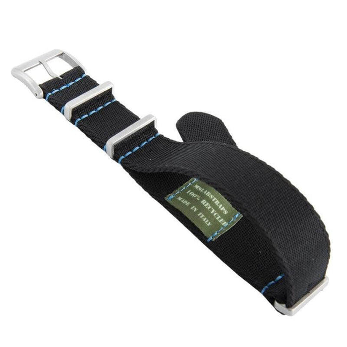 Eco-Friendly Nylon Military Watch Strap -  Black Blue Stitches - Recycled Military Watch Straps- Milano Straps
