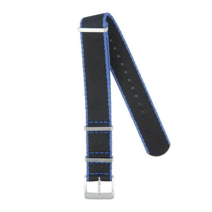 Eco-Friendly Nylon Military Watch Strap -  Black Light Blue Borders - Recycled Military Watch Straps- Milano Straps