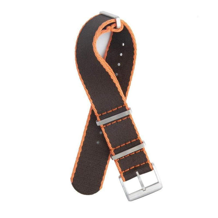 Eco-Friendly Nylon Military Watch Strap -  Black Orange Borders - Recycled Military Watch Straps- Milano Straps