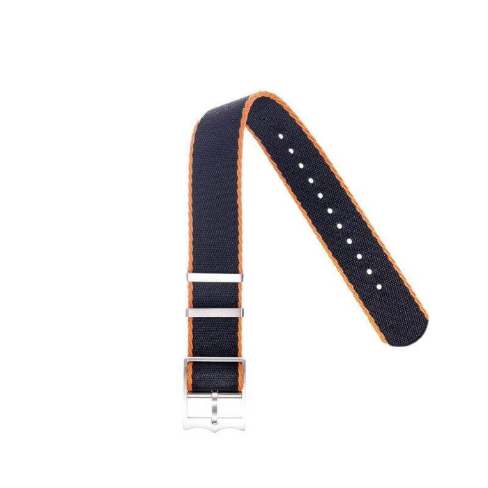 Eco-Friendly Nylon Military Watch Strap Black - Orange-Single Pass - Recycled Military Watch Straps- Milano Straps