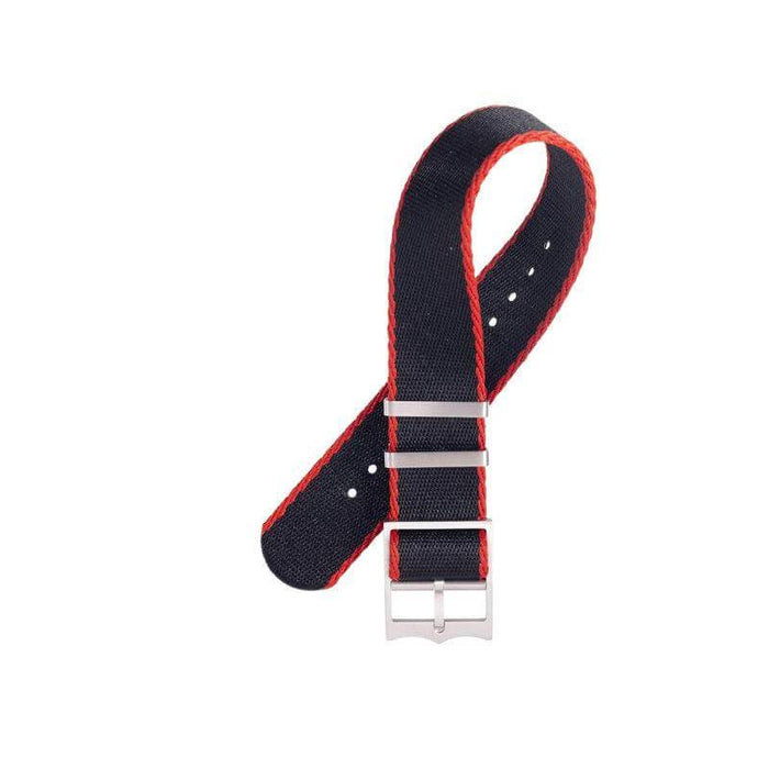 Eco-Friendly Nylon Military Watch Strap Black - Red - Single Pass -100% Eco-Friendly - Recycled Military Watch Straps- Milano Straps