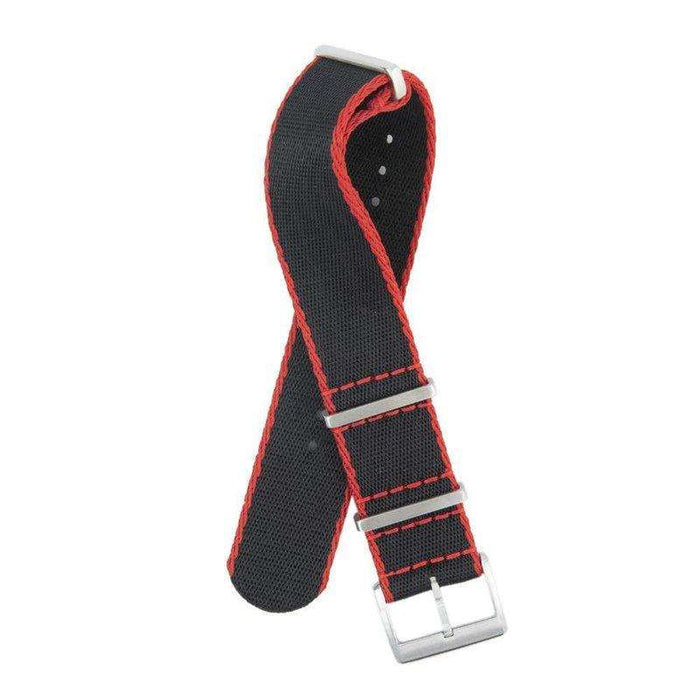 Eco-Friendly  Nylon Military  Watch Strap -  Black Red Borders - Recycled Military Watch Straps- Milano Straps