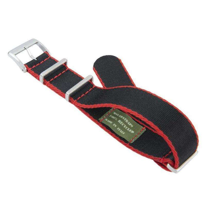 Eco-Friendly  Nylon Military  Watch Strap -  Black Red Borders - Recycled Military Watch Straps- Milano Straps