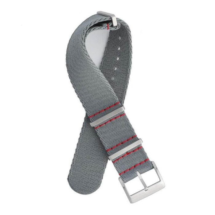 Eco-Friendly Nylon Military  Watch Strap -  Grey Red Stitches - Recycled NATO straps- Milano Straps