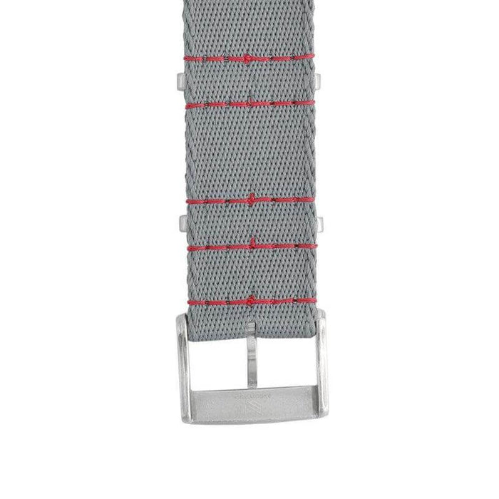 Eco-Friendly Nylon Military  Watch Strap -  Grey Red Stitches - Recycled NATO straps- Milano Straps