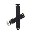 Premium Tuscan Black Leather Watch Strap by Milano Straps featuring vintage stitching and stainless steel buckle, ideal for luxury timepieces.