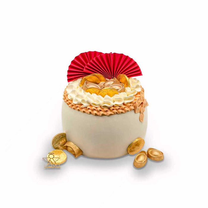 VaVa Designer Cakes Prosperity Gold Ingot & Red Fan Chiffon Cake – Luxurious and Joyful celebration