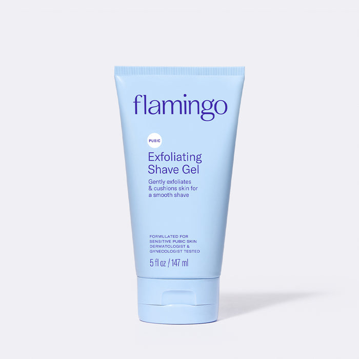 Pubic Exfoliating Shave Gel on a white background.