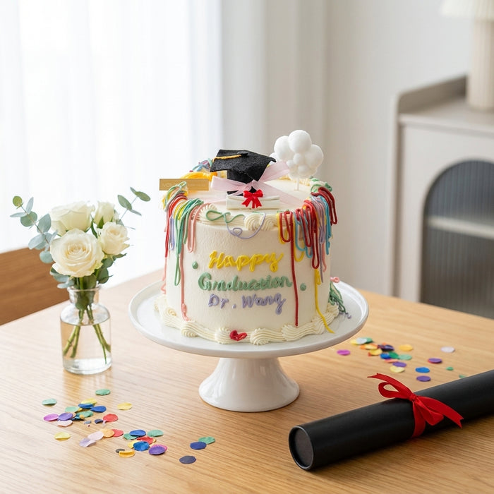 VaVa Designer Cakes Rainbow Confetti Graduation Cap Chiffon Cake – Celebrate The Big Milestone