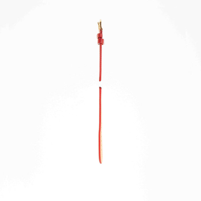 Side angle of Red Hammered Calfskin strap by Milano Straps, revealing the textured leather and ecru stitching details.