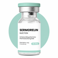 Sermorelin injection vial with a green circle in the background