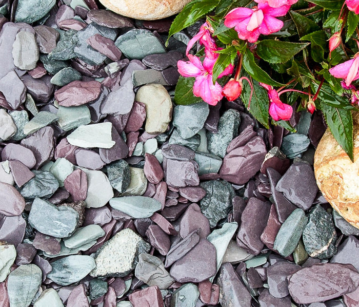 Tumbled Welsh slate laid in a garden