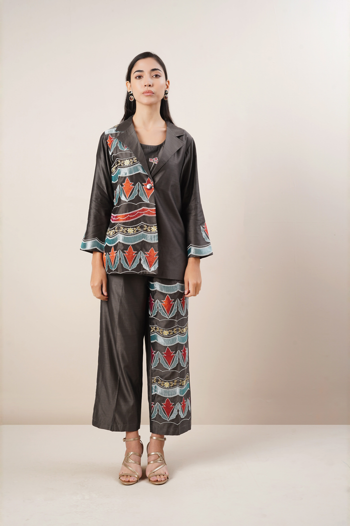 Steel Grey Coord-Set with Panel Patchwork