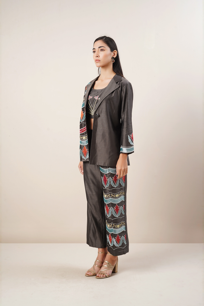 Steel Grey Coord-Set with Panel Patchwork