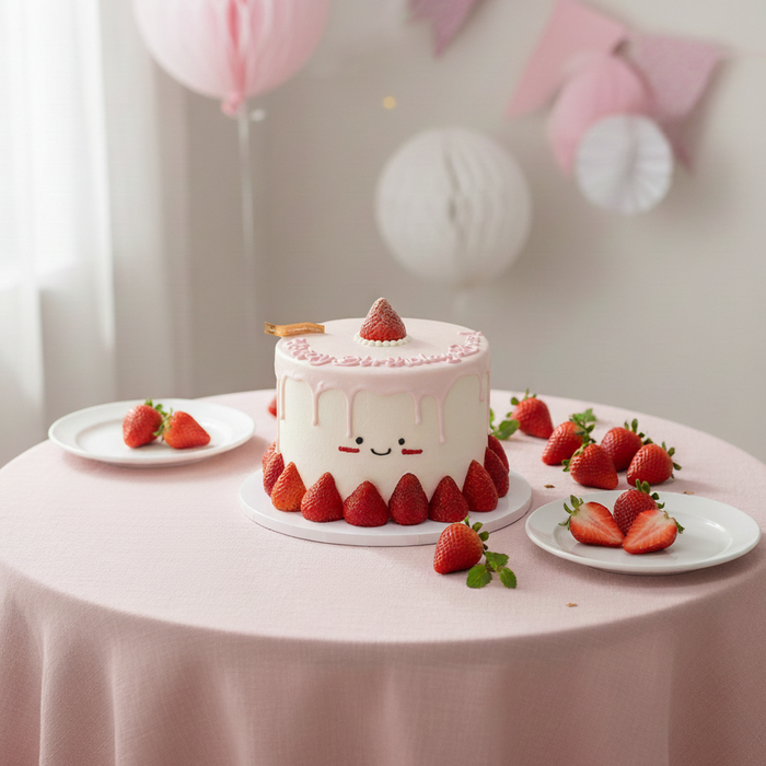 VaVa Designer Cakes Strawberry Smiley Drip Cake – Cute Chiffon Cake for Sweet Celebrations