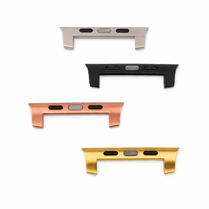 Apple Watch strap adapters in multiple sizes designed to securely connect leather watch straps to Apple Watch cases