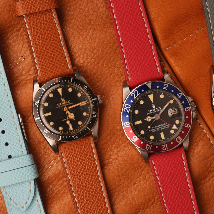 Rolex GMT Master watch on an Italian leather watch strap by Milano Straps suitable for everyday and travel wear