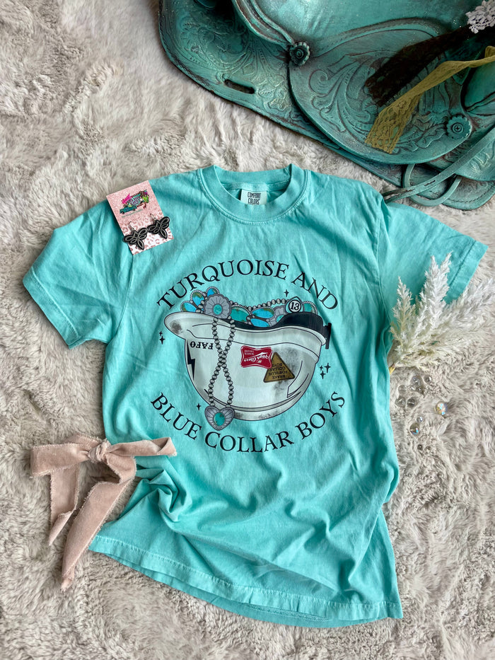 Turquoise & Blue Collar Boys Tee